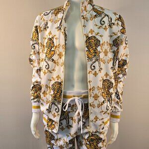 Tiger Print Track Suit Set G -Style USA Mens Sz M Animal Print Gold Accents